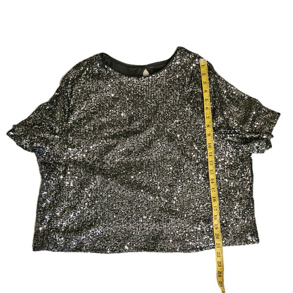 Rock & Shine by Reitmans Silver Short -Sleeved Sequin Top Size XXL - Picture 6 of 9